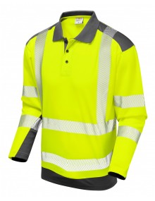 Leo Wringcliff CoolvizPlus Sleeved Polo Shirt  Yellow/Grey High Visibility